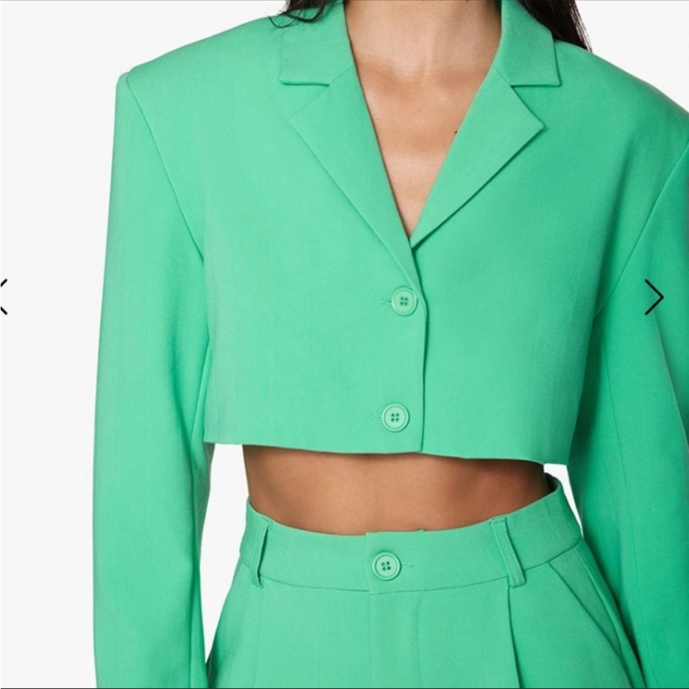 Danielle Bernstein WeWoreWhat Cropped Herringbone Twill Blazer New with Tags